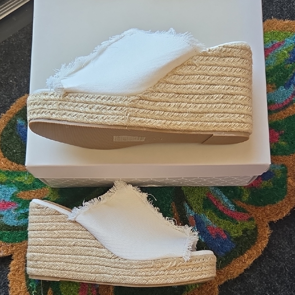 Charlie Paige White and Tan Espadrille Shoes